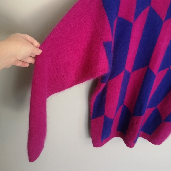 Vintage 80's 90's Angora Rabbit Hair and Lambswool Bright Geometric Swea… - Picture 6 of 16